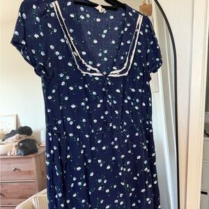 Floral Navy Dress/Shirt with White Accents